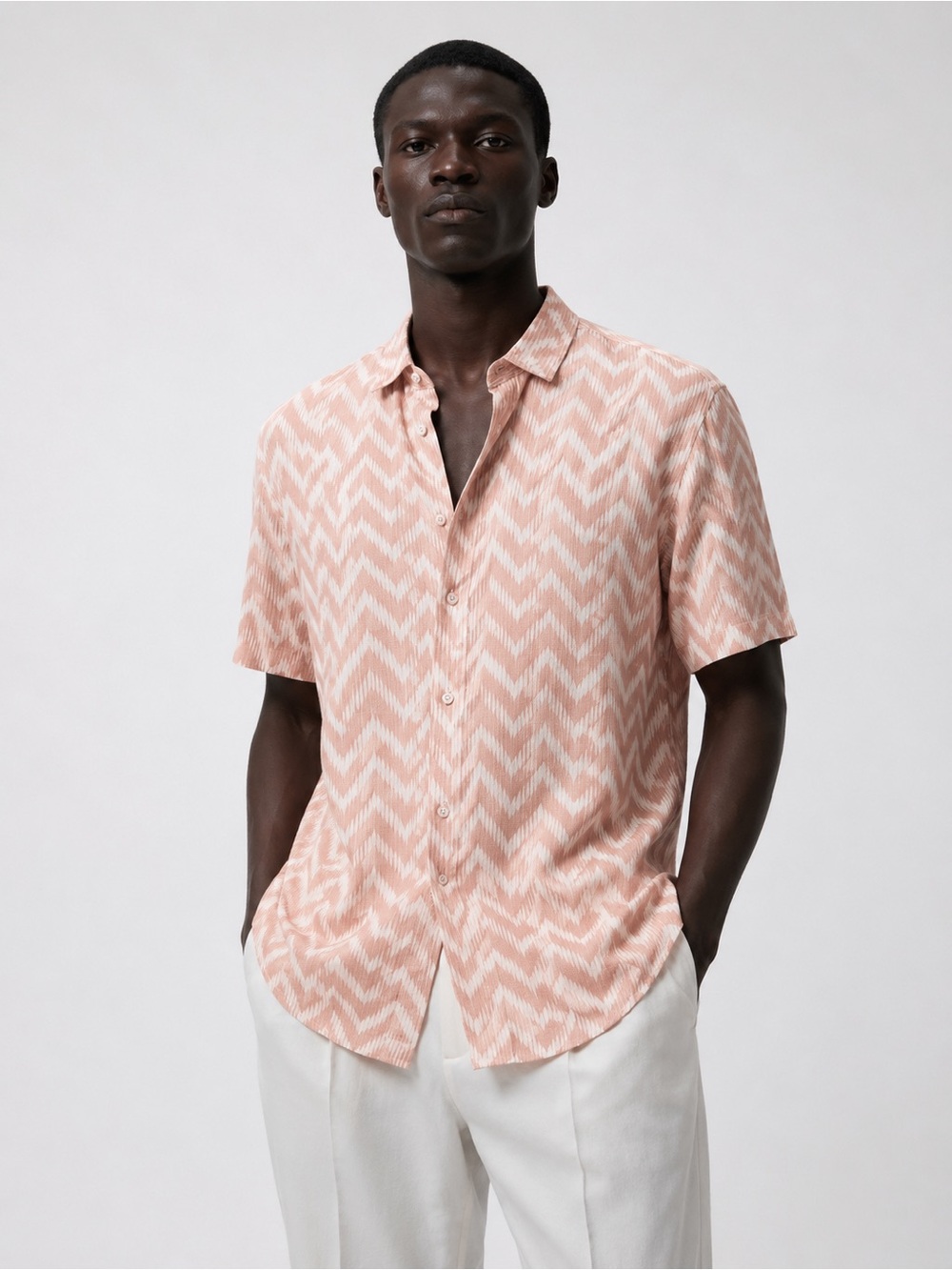 Folk Pink Arrow Linen Short Sleeve Button Up Shirt NWT Size S